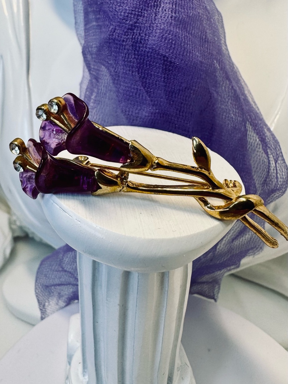 Gorgeous Plum Colored Lucite Flower Brooch